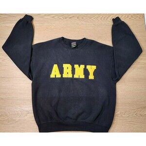 Vintage Army Sweater Mens Large Black Long Sleeves Pullover Fleece Made In USA